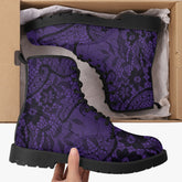 Purple and Black Lace Combat Boots - Lace Up Purple Goth Boots (JPREG26)